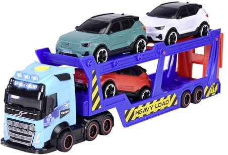 Dickie Toys - Volvo Auto-Transporter (40 cm) mit 3 Spielzeugautos - Truck FH 16 mit Anhänger inklusive XC40 Recharge Modellautos, Licht und Sound, Spielzeug für Kinder ab 3 Jahre