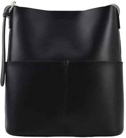 Kexpery Borsa a Secchiello in Pelle da Donna Multitasche in PU - Versatile Hobo a Tracolla per Viaggio All'aperto (Nero)