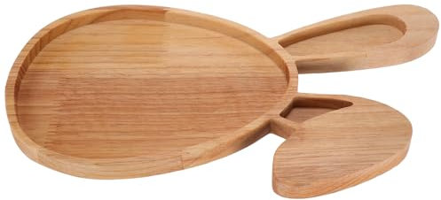 iplusmile Happy Easter Wooden Serving Tray Rabbit Shape Food Plate Decorative Desktop Tray