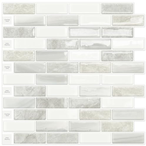 DEWOO Cristal Autoadhesivos Azulejos Vinilo Adhesivo Baldosas 3d Relieve Mármol Piedra Cocina Baño,Beige 10-Piezas (30.5 x 30.5cm)