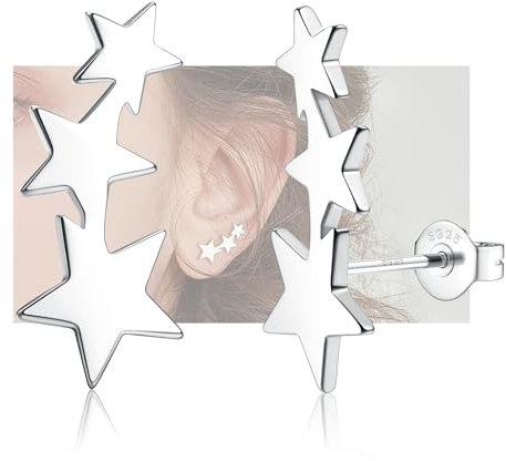 JeweBella Stern Ohrringe Silber 925 Damen Mädchen Hypoallergene Ohrringe Silber 925 Stecker Klein Stern Ohrstecker Silber/Gold/Roségold Gesundheitsstecker Ohrringe Mädchen Kinder Schmuck Geschenke