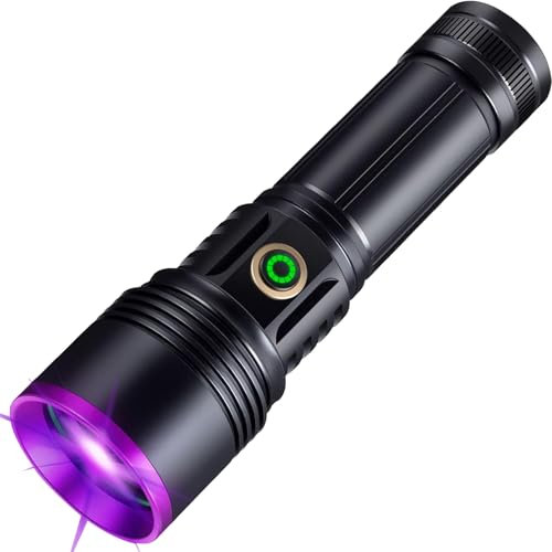 JUHEDCK 20W 365nm UV Flashlight USB Rechargeable UV Lamp High Power Black Light Flashlight for Pet Urine Testing, Resin Curing, Minerals, GERG0