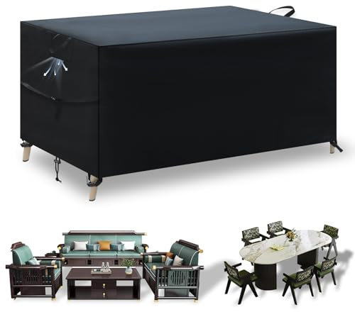 Nuo desire Housse Hivernale pour Table,220 * 140 * 74cm Housse Salon de Jardin Exterieur Bache De Protection avec Grilles D’aération Imperméable, 420D Oxford Tissu Coupe-Vent, Anti-UV, Indéchirable