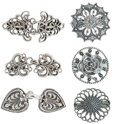 TUKEVA 6 Stück Strickjacke Clip Rund Cardigan Clip Vintage Klein Runde Vintage Blumen Cardigan Clips verschlüsse für offene strickjacken für Hemd Kleidung Pullover Schals DIY Dekoration (Silber)