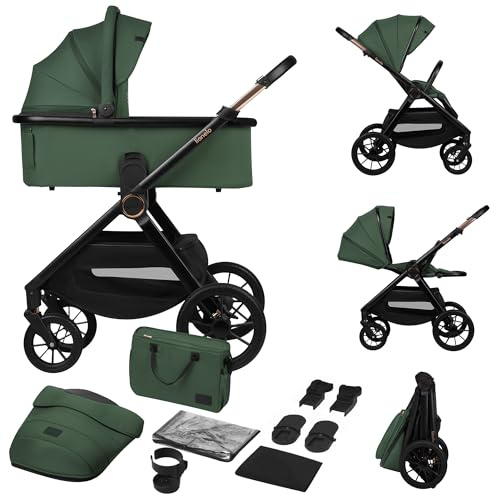 LIONELO Layla Kombivagn 2-i-1 med Liggdel & Sittdel, Från Nyfödd till 4 År | All-Terrain Gummihjul med Dämpning, 3D Ventilation & UPF50+ Sufflett, Hopfällbar, Tillbehörspaket (max 22 kg)