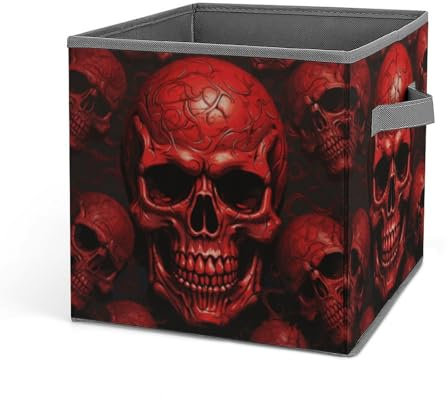 GFLFMXZW Aufbewahrungskörbe mit roten Totenköpfen, Schrank-Organizer-System, faltbare Aufbewahrungswürfel mit Griffen, Spielzeugbox, Kleideraufbewahrungskorb, große Kapazität, Aufbewahrungsboxen für