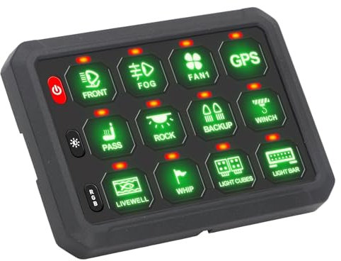 Pannello Interruttori RGB a 12 Gruppi, Pulsanti in Silicone, 5 Livelli di luminosità, 3 Scatole di Controllo del Circuito Ausiliario per Auto, Camion, Barca
