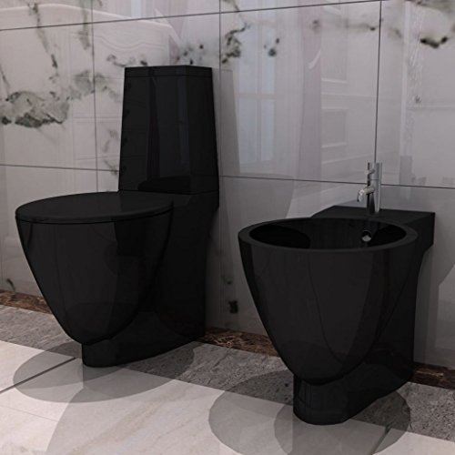 LAPOOH Inodoro y Bidet Negros de cerámica, Inodoro Completo, Baños Completos, Toilet