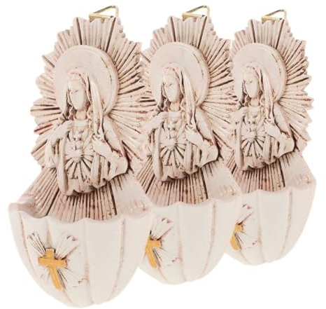 Ciieeo 3pcs Resin Catholic Wall Figure Holy Water Font Sacred Heart of Mary for Entrance Wall First Communion Home Chapel Confirmation Family Blessing
