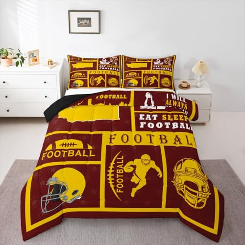 Erosebridal Football Comforter Set for Kids Boys Girls,Rugby Bedding Set for Football Fan Full,Football City Down Comforter,Sports Reversible Bed Set with 2 Pillowcases Warm(Washington)