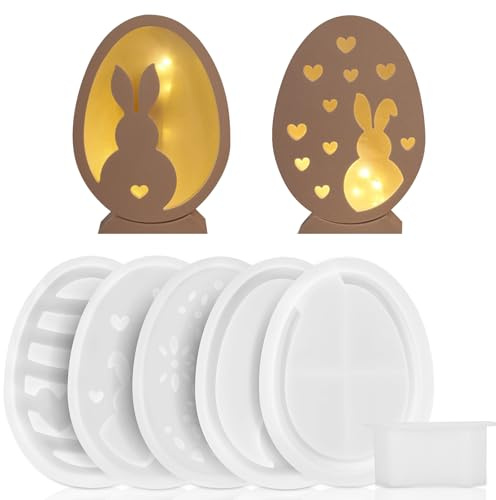6 Stück Silikonformen Gießformen Ostern,3D Silikonform Ostern Hase, Silikonform Ostern Frühling Deko,Silikonformen Osterei Osterhasen Herz,Gießformen silikon kerzenformen für DIY Osterdeko,Handwerk