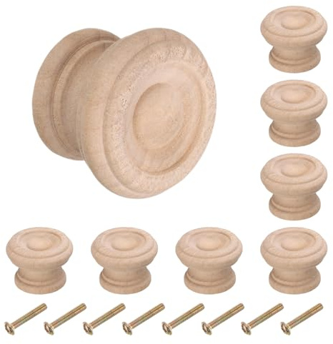 QUARKZMAN 8 Stück runde Holzknöpfe 37mm/1,5 Pilzform Küchenschrankknöpfe | Einzel Loch Schubladenzuggriff Möbelgriffe Dekorative Möbel, Holz, für Schublade Kommode Kleiderschrank