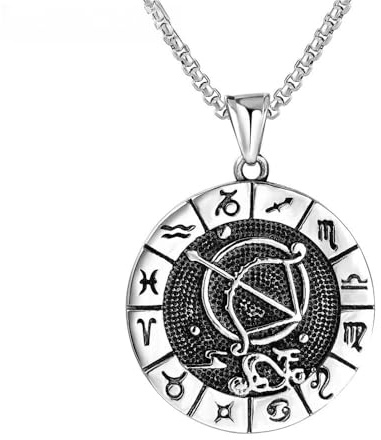 Sumpgle Segno zodiacale Ciondolo in acciaio al titanio Nuovo Vintage Collana con medaglione rotondo Gioielli unici da uomo Astrological Fashion Design