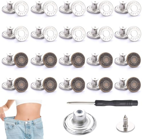 20Pcs 17mm Jeans Buttons Metal Replacement, Adjustable Removable Metal Buttons with Screwdriver, for Jeans, Clothing, Pants Button Fix