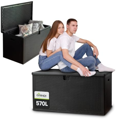 Grindi - Gartenbox 570 L - Auflagenbox wasserdicht Rissa I - Aufbewahrungsbox mit Deckel Garten - Kissenbox Outdoor wasserdicht - Geräteschuppen - Balkonmöbel - Gartenmöbel - Garten Zubehör