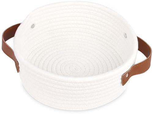 Calkkrer Blanco Tamaño Mini Cesta de Cuerda de Algodón Tejido, Lindo Cesta de Almacenamiento, Decoración Boho para Cuarto de Niños y SPA, Cesta de Regalo Vacía
