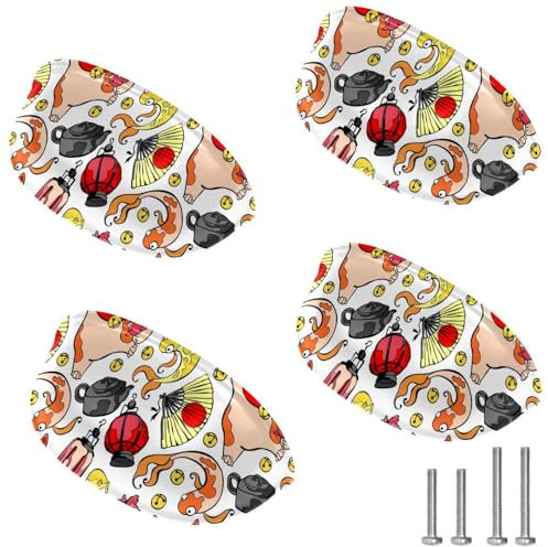 Eslifey Paquete de 4 tiradores de cajón, elementos japoneses Maneki Neko, pomos de taza de gabinete, accesorios de cocina, manijas de cajón