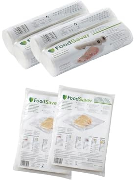 FoodSaver Kit de 4 rollos termosellables de 20 cm x 6,7 m + 96 bolsas de 20,3 x 29,2 cm (2 x 48), sin BPA, compatible con máquinas de envasado al vacío