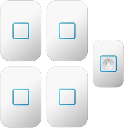 Wireless Doorbell, FullHouse Waterproof Door Bell Kit, Door bell Over 1000ft Coverage, 4 Receivers 1 Push Button 60 Ringtones 5-Level Volume Cordless Doorbell Kit, for Home Office Classroom.(White)