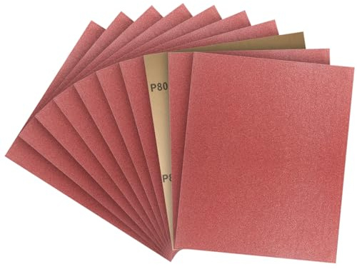 PMIQSA Papel De Lija 10 Hojas 280 x 230mm Profesional lija fina, Grano 80 lijas para Lustramuebles de Madera, Metal de Abrillantar Coche