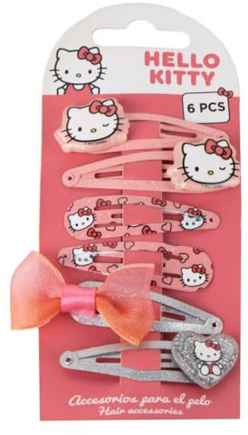 Hello Kitty Haarspangen für Mädchen, 6-teiliges Set aus rosafarbenen Metallglitter, dekorativer Dutt und originellen Designs von Sanrio