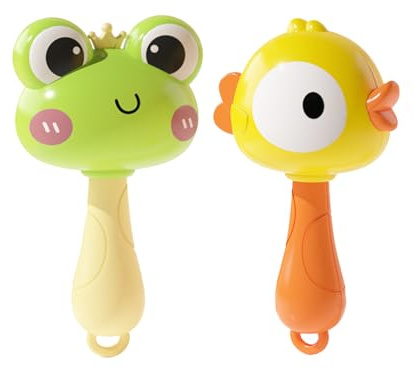 Sound Producing Baby Toy, 2Pcs Baby Maracas, Rocking Ball Rattle with Sound, Cartoon Sand Hammer ForInfants, Lightweight Grasping Newborns Soft Grip Auditory Development Duck for Parties, Homes