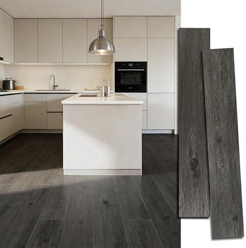 VIVIDCOZYTILE Waterproof Peel and Stick Floor Tile, 54 Sq.Ft Dark Grey Vinyl Wood Flooring, Easy DIY-Install & Durable for Kitchen, Bedroom, Bathroom, RVs, Rental-Friendly (36-Planks 6x36)