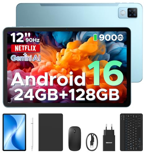 DOOGEE U12 VIP Tablet Android 16, Tablet 12 Pulgadas, 24GB RAM + 128GB /2 TB, Gemini AI, Tablets con Teclado y Lapiz, 9000mAh /18 W, 13 MP + 8 MP, Tableta Niños Octa Core/Widevine L1/OTG/Face ID/GPS