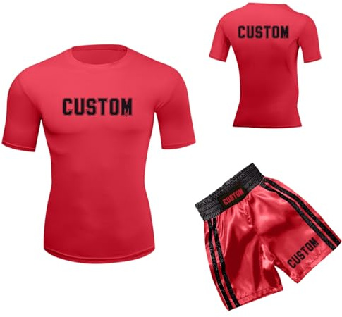 Personalised Boxing Set with Custom Name Pattern - Short Sleeve Top & Shorts for Men Women Kids Suitable for Muay Thai, MMA Training Gear Gift for Boxing Lover,Halloween Costume