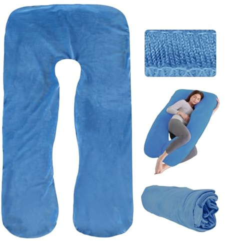 MEGYAD Taie d'oreiller de grossesse en forme de U : housse de coussin corporelle amovible, housse de rechange pour coussin d'allaitement confort Pregnancy, lavable en machine, 140 x 80 cm, bleu foncé