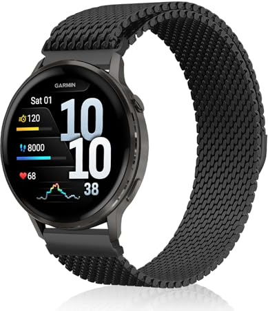 KiimLaa 22 mm metallarmband för Garmin Venu 4 45 mm/Venu 3 45 mm/Venu 2/Vivoactive 4, förtjockad förbättrad verksamhet mesh rostfritt stål klockarmband för Garmin Forerunner 570 47 mm/265/255/Active