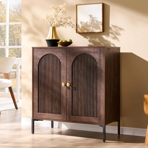 IFGET 34 Tall Modern Arched Sideboard Buffet Cabinet with Storage, Brown