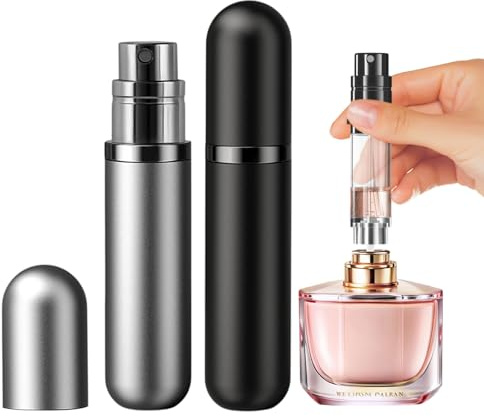 JOOMOKO Perfume Atomiser, Perfume Travel Bottle 5ml Atomiser Spray Bottle, Refillable & Travel Size Perfume Spray Bottle Easy to Refill Cologne Dispenser for Women Men (Black＆Grey)