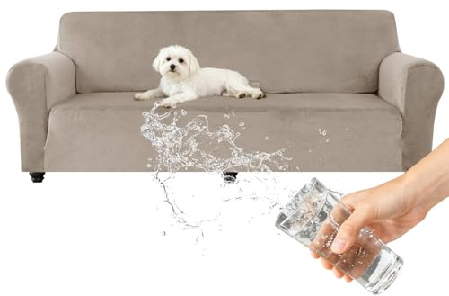 ZYBSLCSY Hochwertiger Wasserdicht Sofa Überzug 4 Sitzer, Samt Stretch Sofabezug Anti-Rutsch Couch Überzug Für Haustiere (Taupe,XL Sofa)