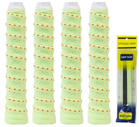 LACHT 4 Grip Per Racchetta, Versione Aggiornata, Dotato Di Strisce Antiscivolo, Design Bicolore, Appiccicoso, Assorbente, Durevole, Grip Di Ricambio Per Racchetta, Per Tennis, Badminton（Verde Chiaro）