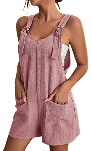AMDOLE Dungarees for Women UK Adjustable Shoulder Straps Sleeveless Short Rompers with Front Pocket Jumpsuit Boho Rompers Casual Lightweight Dungarees Summer Holiday