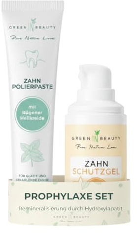 Green IN Beauty Prophylaxe Set: Polierpaste gegen Verfärbungen & Zahnschutzgel mit Hydroxylapatit - Natürliches Zahn-Bleaching & Remineralisierung für empfindliche Zähne (2-teilig)
