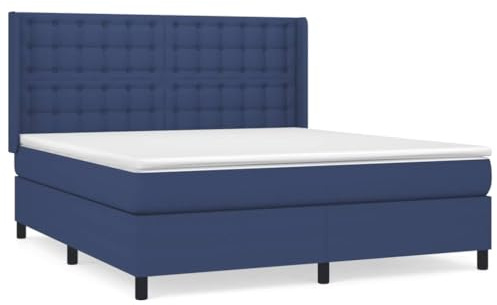 Yisssmeng Boxspringbett 160x200 Blau Stoff mit Taschenfederkernmatratze und Topper Höhenverstellbares Kopfteil Modernes Schlafsofa Design für Schlafzimmer Gästezimmer Jugendzimmer