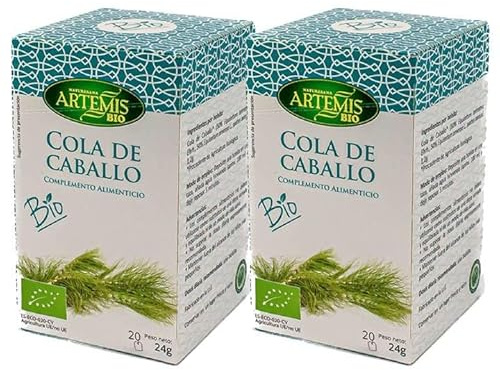 Pack 2 Cola de Caballo Artemis Bio 20 filtros, infusión ecológica de cola de caballo en bolsitas, sabor herbal suave, fácil preparación, 40 filtros para uso diario.