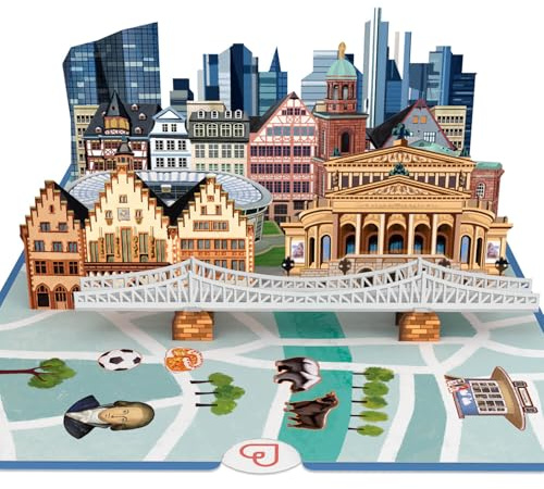 papercrush Pop-Up Karte Frankfurt, 3D Geschenkkarte & Reisegutschein | Besonderer Gutschein oder Geldgeschenk für Frankfurt Reise, Hotelgutschein zum Geburtstag, Geschenkidee für einen Städtetrip