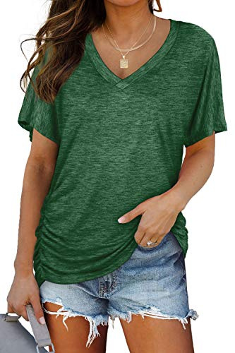 Womens Summer Tops Short Sleeve T Shirts Casual V Neck Maternity Tshirts Tee Blouses Beach Vacation Clothes Outfits 2025 Green XL