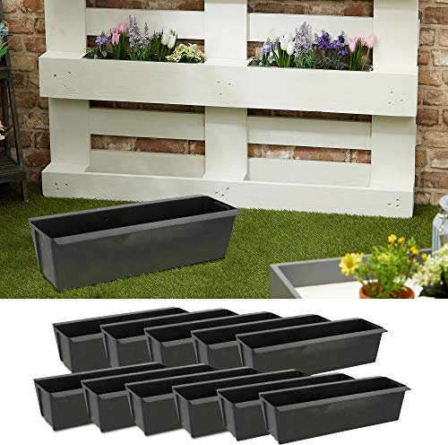 Cepewa macetero Apto para europalets, Juego de 12 maceteros de plástico, Ancho 38 cm (1 x Juego de 12 maceteros, Ancho 38 cm)