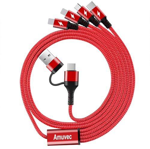 Multi USB-kabel 3A 1.2M, Amuvec USB A/USB C till 4-i-1 Nylon Multi Universal Laddningskabel, 2iP Typ C med Micro USB, Samsung Galaxy S22 S20 S10 S9 A51 J7, P40 P30, Moto, Xiaomi, Pixels, LG