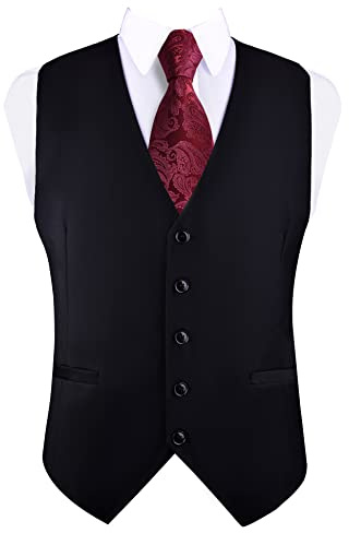 GUSLESON Black Men's Suit Vest Business Formal Dress Vests Waistcoat Classic Slim Fit Wedding Party Vest Suit or Tuxedo with Pockets (Black,XL)