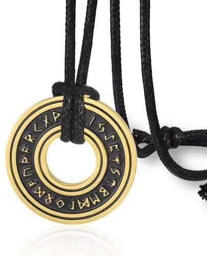 VASSAGO Vintage nordisk viking runas halsband, Corsair Runic äldre futhark ring cirkel talisman hänge läderkedja, viking present smycken för män kvinnor, adjuastble, Rostfritt stål, Ingen ädelsten
