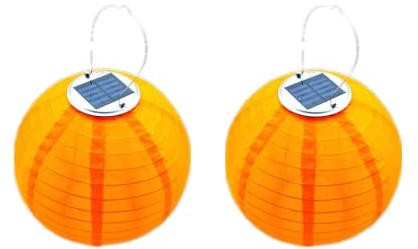 Youning Lampions Solar Außen Wetterfest 30cm Solar Lampion Outdoor Solar LED Laterne Hängende Wasserdicht Nylon Gartenlampions Außenlaternen Solarlampions für außen (2PCS Orange)