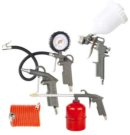 Avilia Kit di pistole e aerografi per aria compressa - Set con 3 Pistole per Lavaggio, Gonfiaggio Pneumatici ed Aria Compressa, 1 Aerografo, 1 Flessibile
