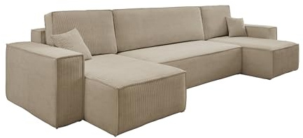 VENASI MÖBEL Hugo Canapé d'angle en forme de U avec fonction lit et tiroir de rangement, canapé d'angle en forme de U (Marron)