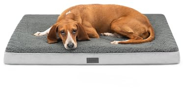 lionto Lit orthopédique pour Chiens, 91x69x8 cm, Coussin Robuste en Peluche Douce, Housse Lavable, antidérapant, imperméable, pour Petits et Grands Chiens et Chats, Gris