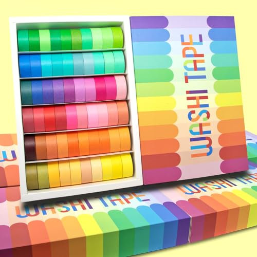 Jniseger 60 Rollen Washi Tape Set - 15mm regenbogenfarbenes Masking Tape, dekoratives Band für Bullet Journaling, Scrapbooking, DIY Kunst & Handwerk, Vision Board, Urlaubsdekoration